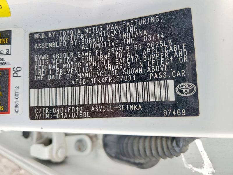 Aukcja sprzedaży 2014 Toyota Camry, vin: 4T4BF1FKXER397031, numer aukcji: 63719776