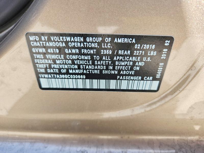 Продажа на аукционе авто 2016 Volkswagen Passat, vin: 1VWAT7A36GC030669, номер лота: 66060836