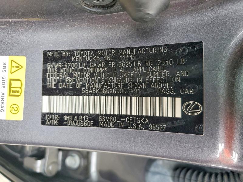 65854716 :رقم المزاد ، 58ABK1GGXGU003491 vin ، 2016 Lexus Es مزاد بيع
