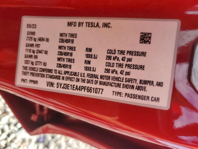 Aukcja sprzedaży 2023 Tesla Model 3, vin: 5YJ3E1EA4PF661077, numer aukcji: 66825536