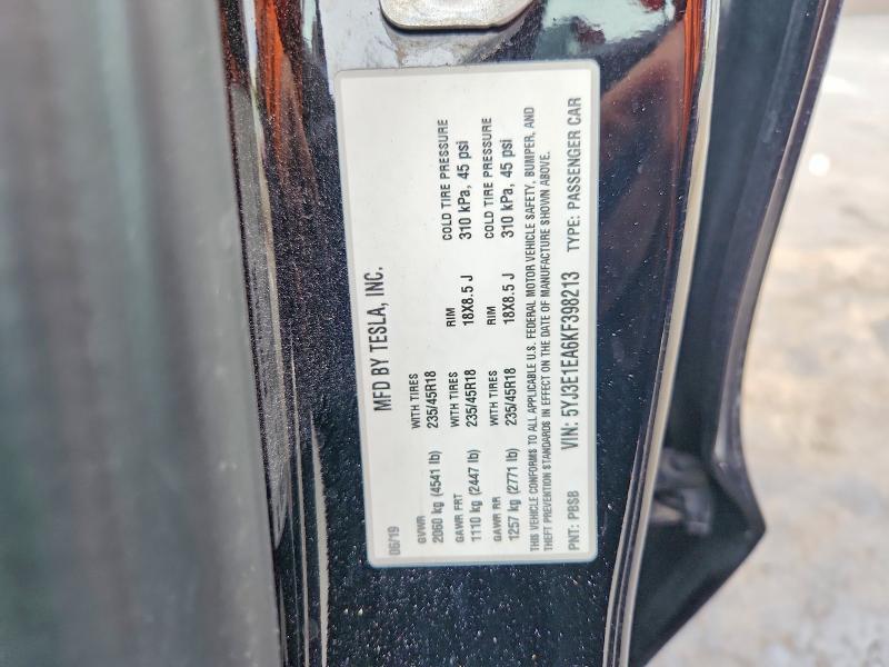 65738456 :رقم المزاد ، 5YJ3E1EA6KF398213 vin ، 2019 Tesla Model 3 مزاد بيع