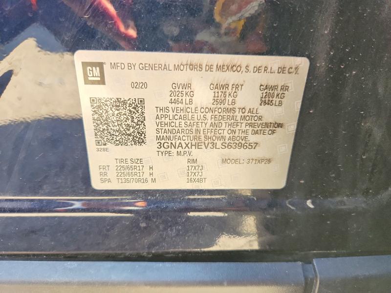 65808366 :رقم المزاد ، 3GNAXHEV3LS639657 vin ، 2020 Chevrolet Equinox مزاد بيع