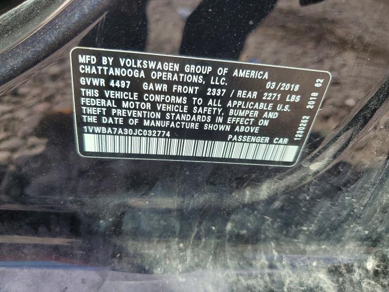 2018 Volkswagen Passat მანქანა იყიდება აუქციონზე, vin: 1VWBA7A30JC032774, აუქციონის ნომერი: 66268466