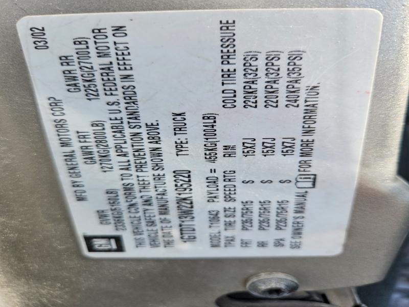 Aukcja sprzedaży 2002 Gmc Sonoma, vin: 1GTDT13W22K195220, numer aukcji: 66114176