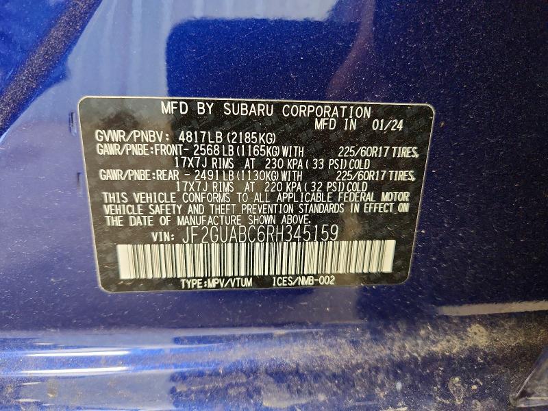 66642456 :رقم المزاد ، JF2GUABC6RH345159 vin ، 2024 Subaru Crosstrek مزاد بيع