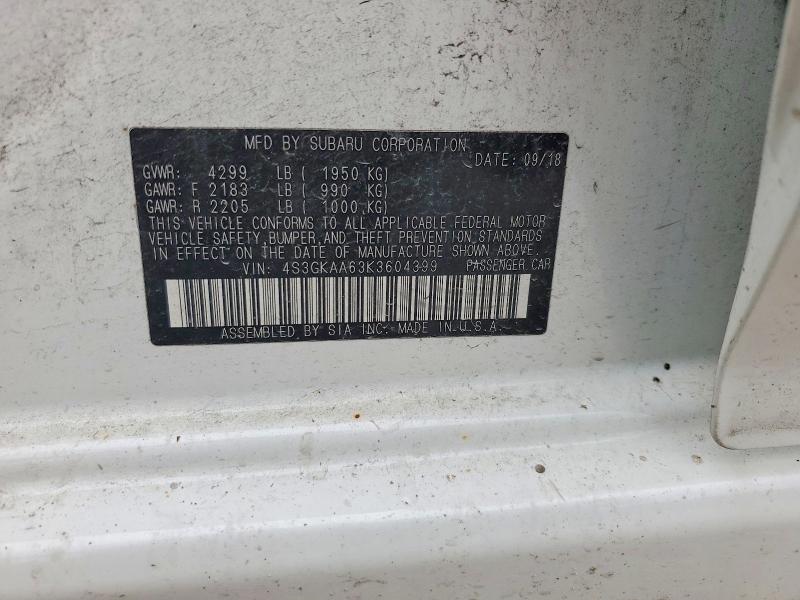 63133406 :رقم المزاد ، 4S3GKAA63K3604399 vin ، 2019 Subaru Impreza مزاد بيع