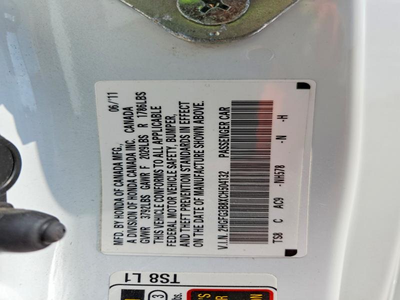 Aukcja sprzedaży 2012 Honda Civic, vin: 2HGFG3B8XCH504132, numer aukcji: 65478006