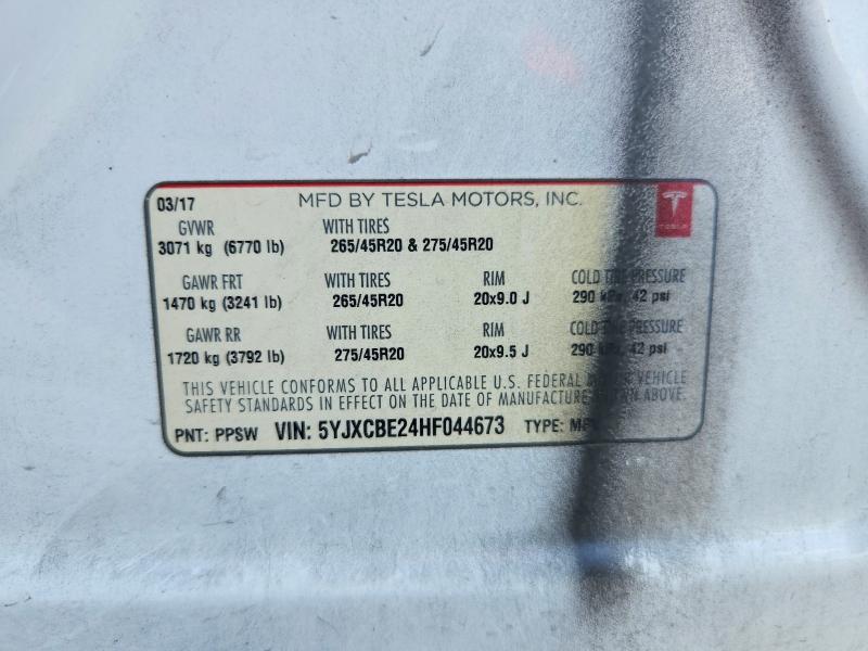 66407356 :رقم المزاد ، 5YJXCBE24HF044673 vin ، 2017 Tesla Model X مزاد بيع