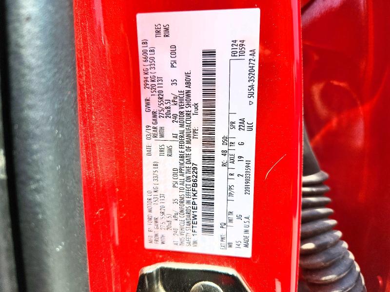 Продажа на аукционе авто 2019 Ford F150, vin: 1FTEW1EP1KFB62297, номер лота: 63553686