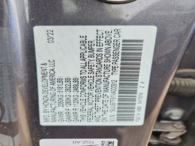 65640276 :رقم المزاد ، 19UUB7F91NA000912 vin ، 2022 Acura Tlx مزاد بيع