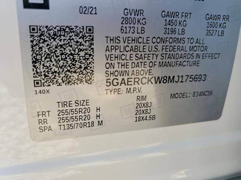 Aukcja sprzedaży 2021 Buick Enclave, vin: 5GAERCKW8MJ175693, numer aukcji: 64732086