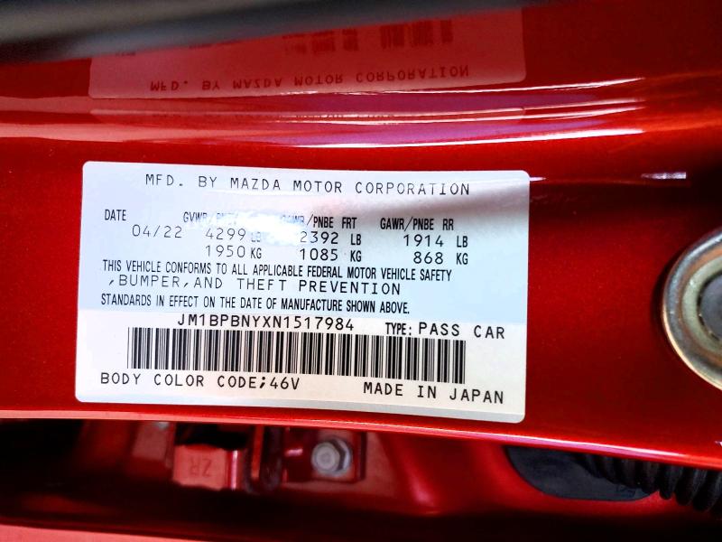 2022 Mazda 3 მანქანა იყიდება აუქციონზე, vin: JM1BPBNYXN1517984, აუქციონის ნომერი: 65525176