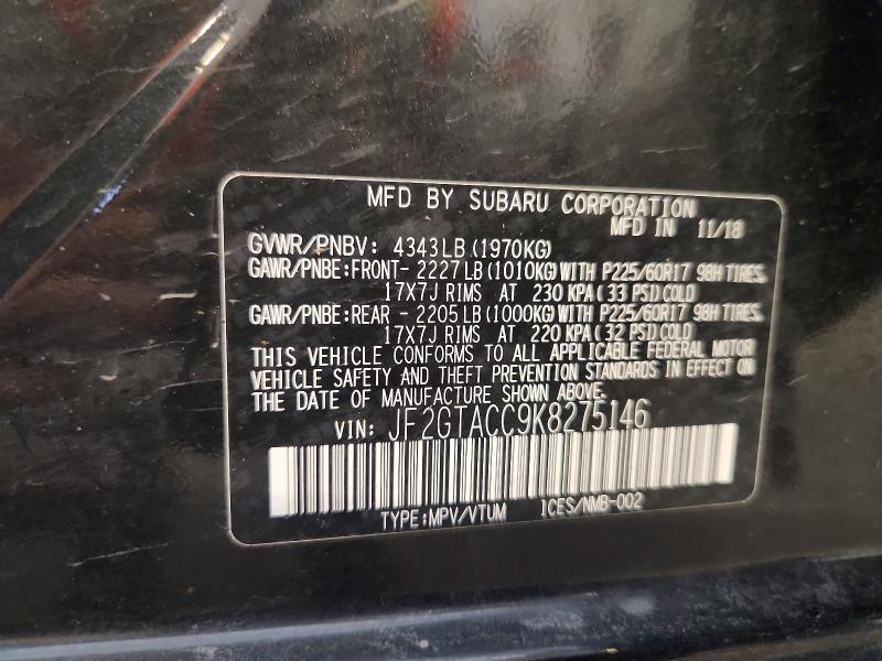 Продаж на аукціоні авто 2019 Subaru Crosstrek, vin: JF2GTACC9K8275146, номер лоту: 63758396
