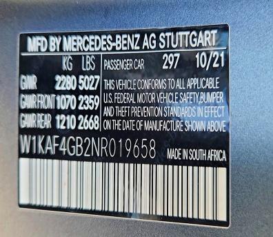 2022 Mercedes-benz C მანქანა იყიდება აუქციონზე, vin: W1KAF4GB2NR019658, აუქციონის ნომერი: 60864686