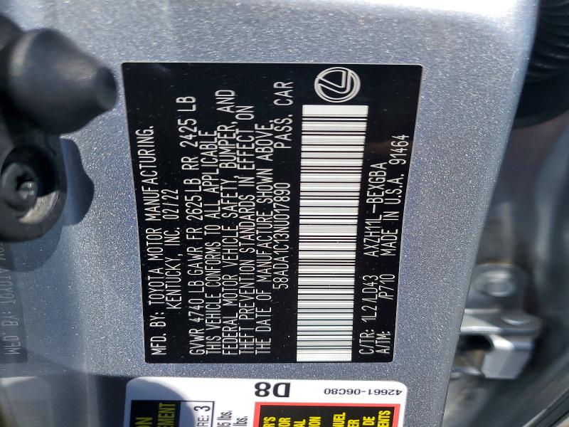 Aukcja sprzedaży 2022 Lexus Es 300h, vin: 58ADA1C13NU017890, numer aukcji: 65598016