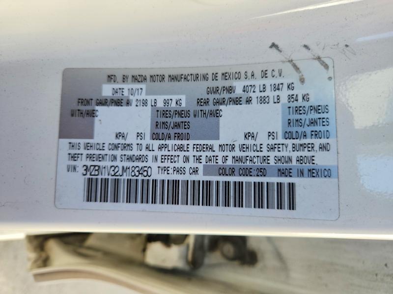 2018 Mazda 3 მანქანა იყიდება აუქციონზე, vin: 3MZBN1V32JM183450, აუქციონის ნომერი: 64012906