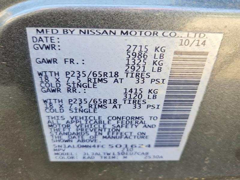 62811116 :رقم المزاد ، 5N1AL0MN4FC501624 vin ، 2015 Infiniti Qx60 مزاد بيع
