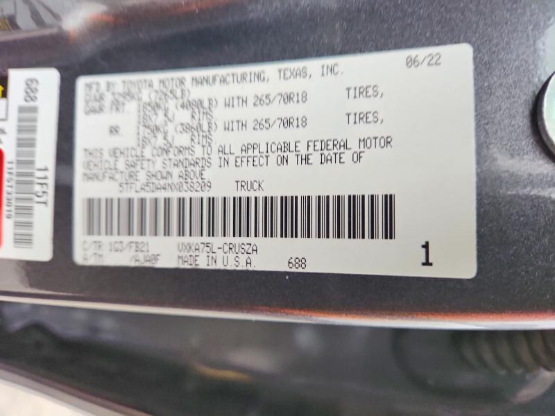 65208166 :رقم المزاد ، 5TFLA5DA4NX038209 vin ، 2022 Toyota Tundra مزاد بيع