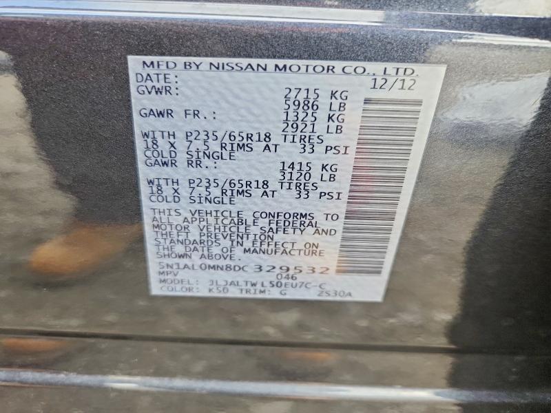 2013 Infiniti Jx35 მანქანა იყიდება აუქციონზე, vin: 5N1AL0MN8DC329532, აუქციონის ნომერი: 64696986