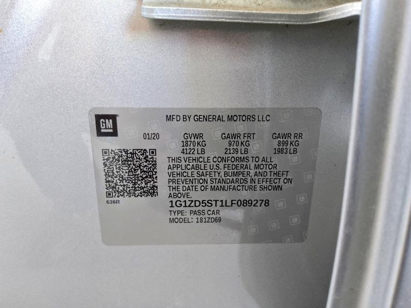 2020 Chevrolet Malibu მანქანა იყიდება აუქციონზე, vin: 1G1ZD5ST1LF089278, აუქციონის ნომერი: 70366886