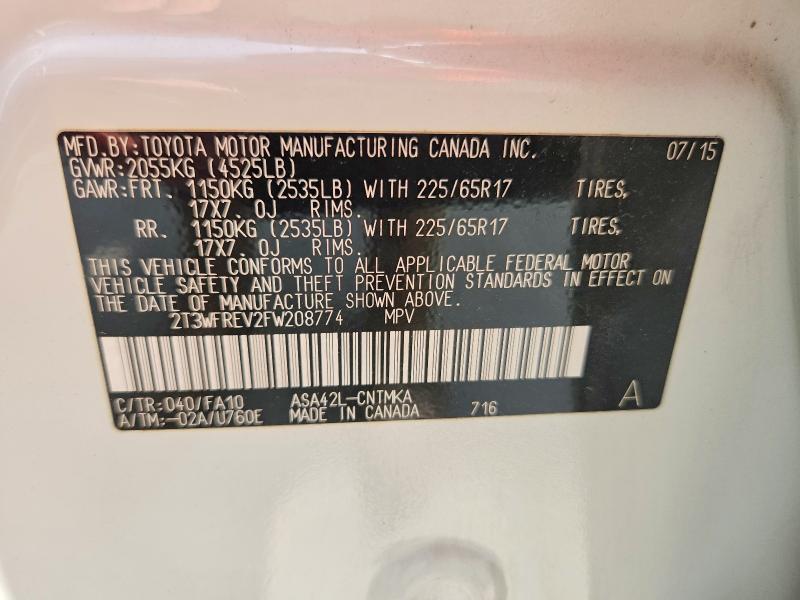 2015 Toyota Rav4 მანქანა იყიდება აუქციონზე, vin: 2T3WFREV2FW208774, აუქციონის ნომერი: 64602886