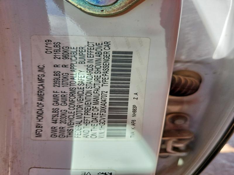 Aukcja sprzedaży 2019 Honda Accord, vin: 1HGCV1F3XKA047072, numer aukcji: 64738366