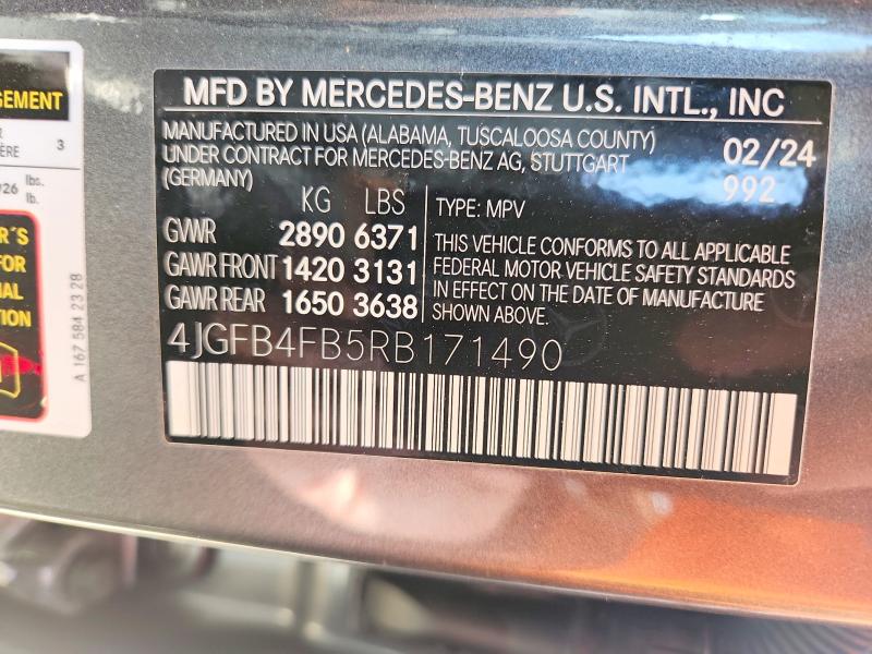 Aukcja sprzedaży 2024 Mercedes-benz Gle, vin: 4JGFB4FB5RB171490, numer aukcji: 63911566