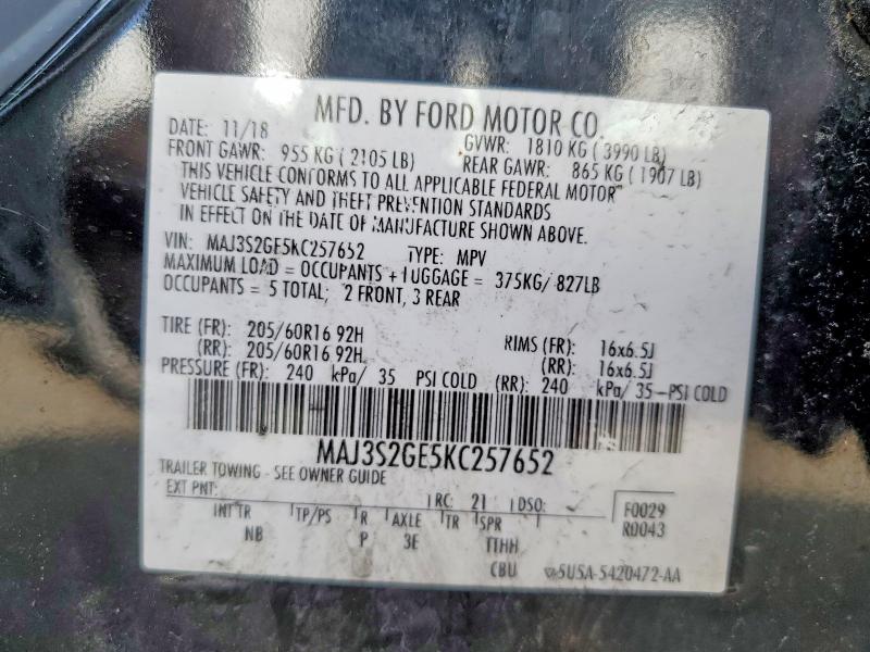 64031706 :رقم المزاد ، MAJ3S2GE5KC257652 vin ، 2019 Ford Ecosport مزاد بيع