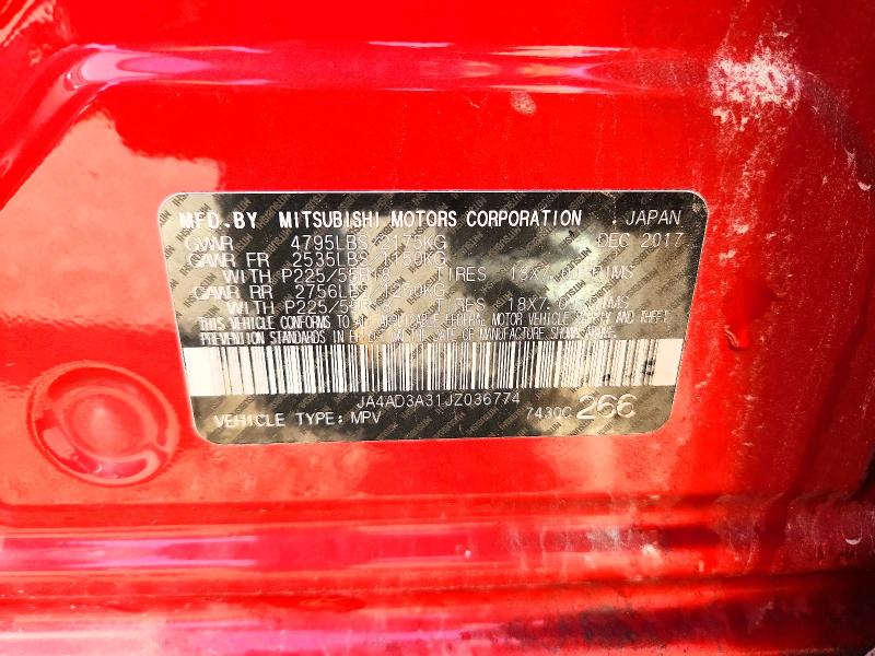 2018 Mitsubishi Outlander მანქანა იყიდება აუქციონზე, vin: JA4AD3A31JZ036774, აუქციონის ნომერი: 65291126