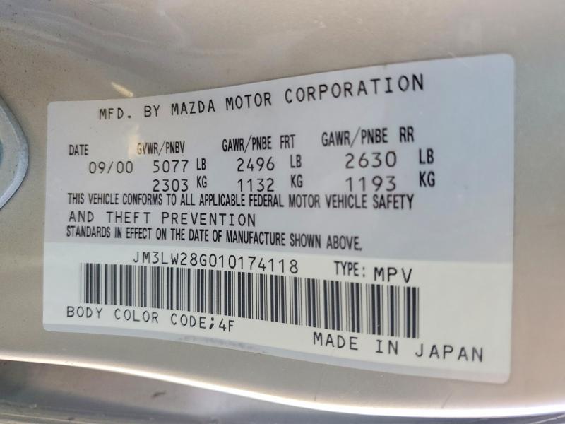 Aukcja sprzedaży 2001 Mazda Mpv, vin: JM3LW28G010174118, numer aukcji: 66964736