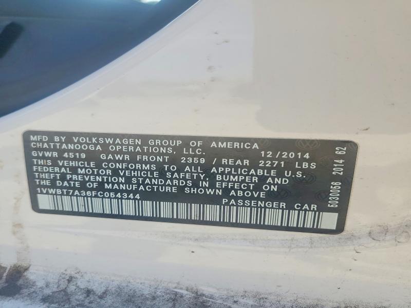 Aukcja sprzedaży 2015 Volkswagen Passat, vin: 1VWBT7A36FC054344, numer aukcji: 64696296