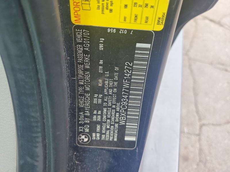 Продажа на аукционе авто 2007 Bmw X3, vin: WBXPC93477WF14272, номер лота: 63526186