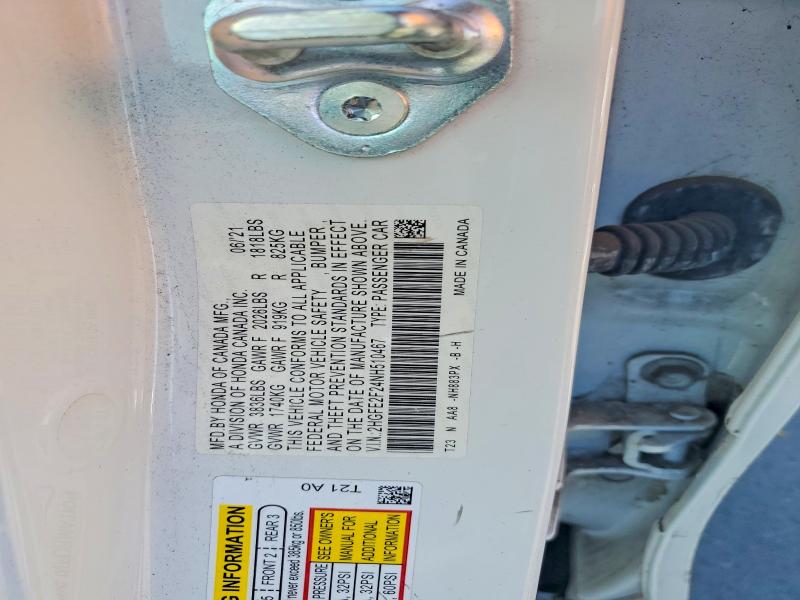 65316486 :رقم المزاد ، 2HGFE2F24NH510467 vin ، 2022 Honda Civic مزاد بيع