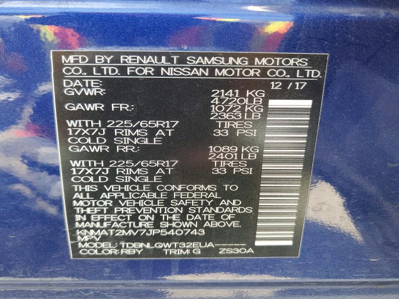 65573206 :رقم المزاد ، KNMAT2MV7JP540743 vin ، 2018 Nissan Rogue مزاد بيع