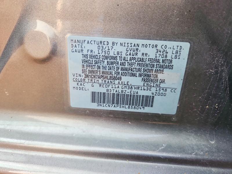 Продажа на аукционе авто 2017 Nissan Versa, vin: 3N1CN7AP5HL858049, номер лота: 63259656