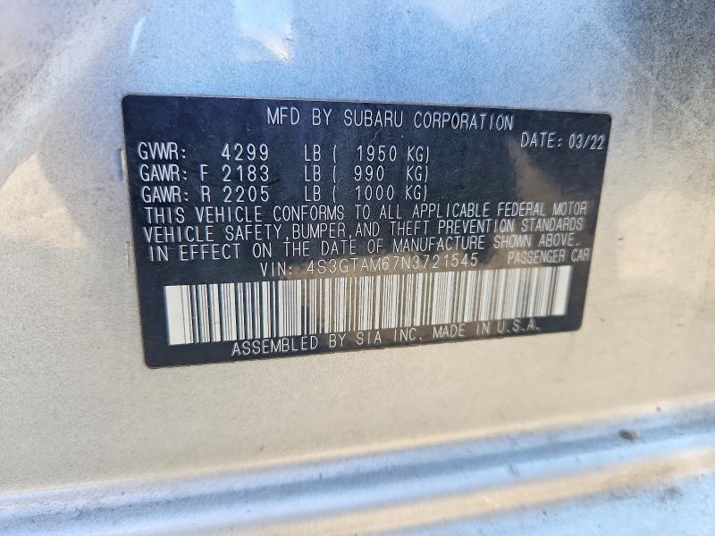 64978936 :رقم المزاد ، 4S3GTAM67N3721545 vin ، 2022 Subaru Impreza مزاد بيع