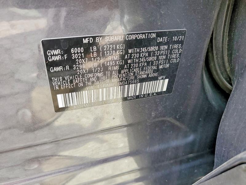 Aukcja sprzedaży 2021 Subaru Ascent, vin: 4S4WMAPD6M3475665, numer aukcji: 66357576