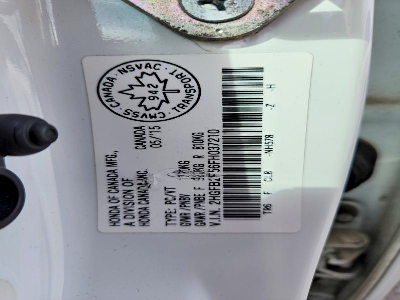 Продажа на аукционе авто 2015 Honda Civic, vin: 2HGFB2F56FH037210, номер лота: 62234396