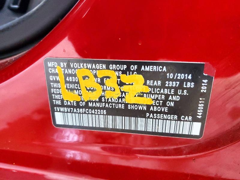 66251466 :رقم المزاد ، 1VWBV7A36FC042205 vin ، 2015 Volkswagen Passat مزاد بيع