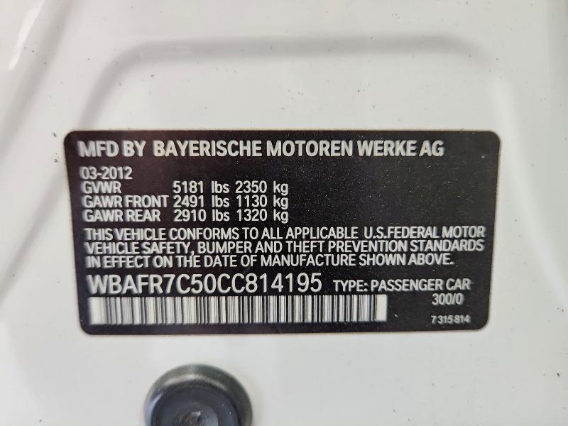 Aukcja sprzedaży 2012 Bmw 535, vin: WBAFR7C50CC814195, numer aukcji: 66647126