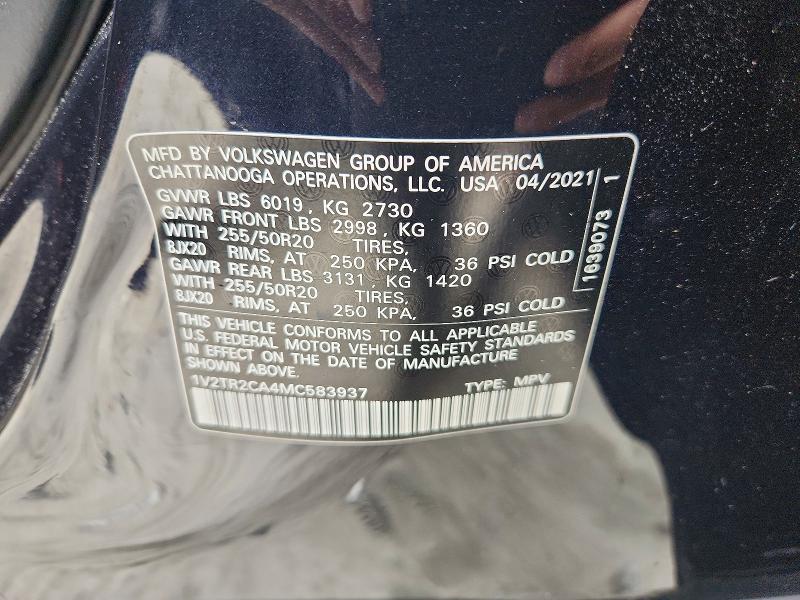 66554496 :رقم المزاد ، 1V2TR2CA4MC583937 vin ، 2021 Volkswagen Atlas مزاد بيع
