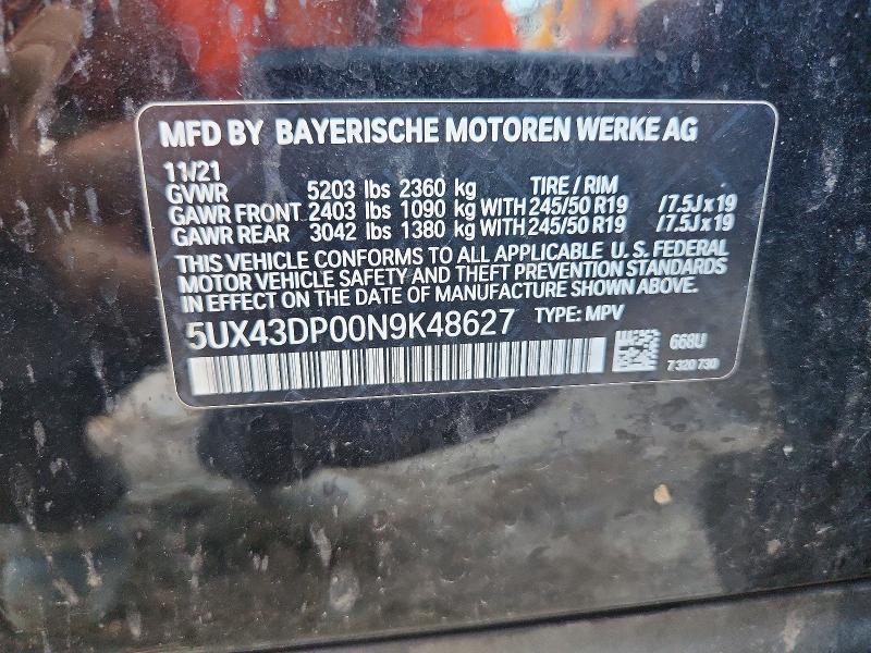 Продажа на аукционе авто 2022 Bmw X3, vin: 5UX43DP00N9K48627, номер лота: 66612866
