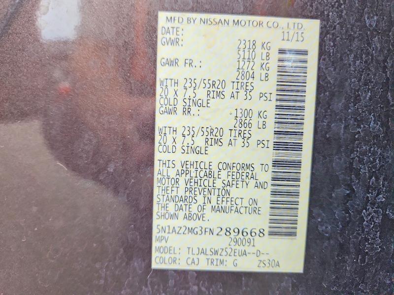 Aukcja sprzedaży 2015 Nissan Murano, vin: 5N1AZ2MG3FN289668, numer aukcji: 66413026