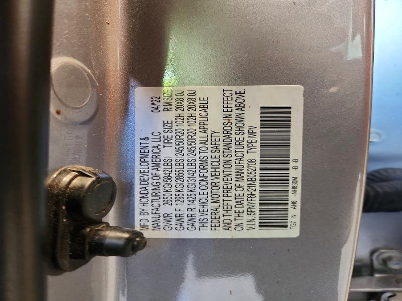 Aukcja sprzedaży 2022 Honda Pilot, vin: 5FNYF6H21NB052708, numer aukcji: 65880316