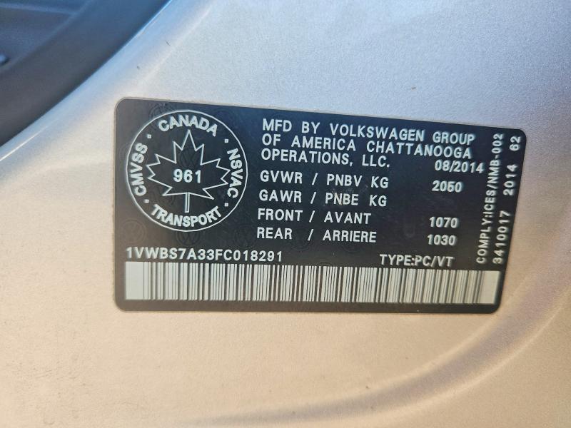 Aukcja sprzedaży 2015 Volkswagen Passat, vin: 1VWBS7A33FC018291, numer aukcji: 61927106