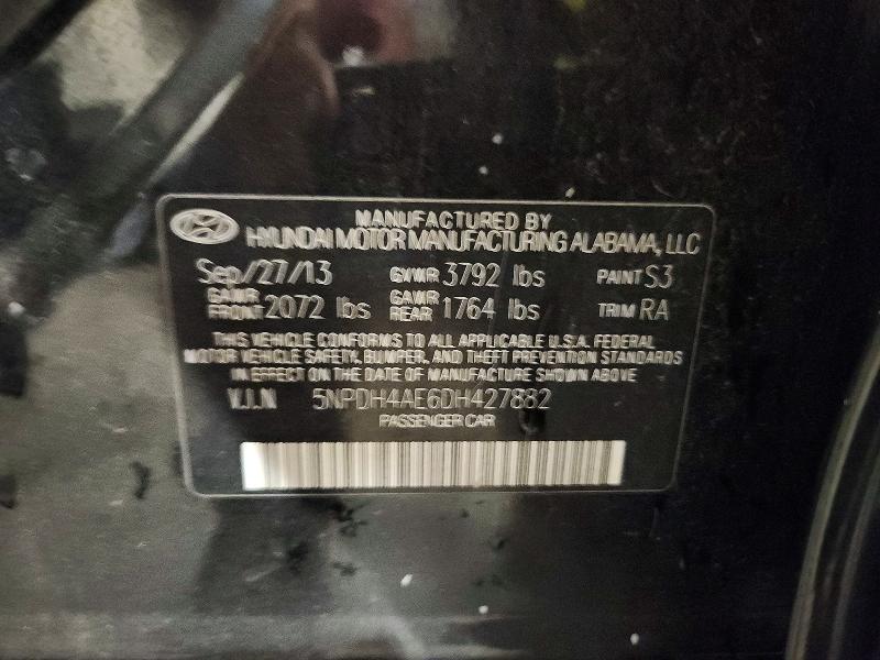 64294656 :رقم المزاد ، 5NPDH4AE6DH427882 vin ، 2013 Hyundai Elantra مزاد بيع