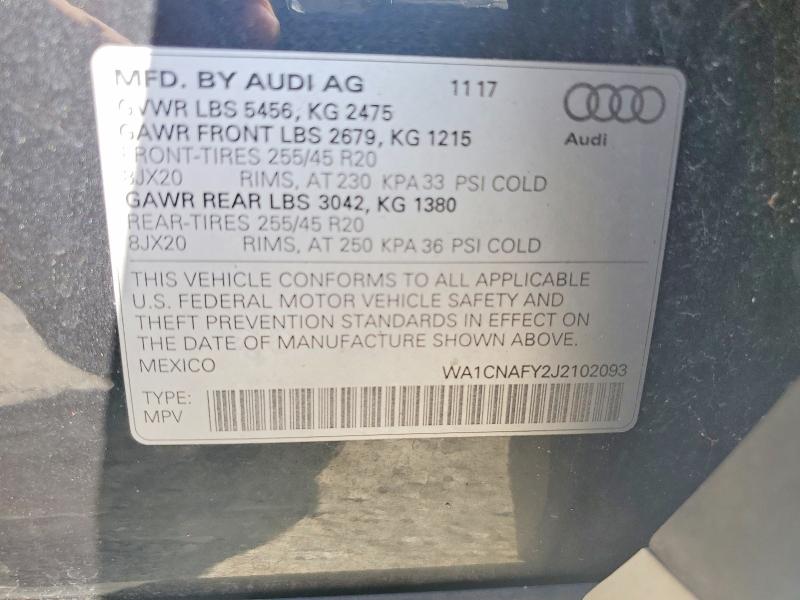 65803556 :رقم المزاد ، WA1CNAFY2J2102093 vin ، 2018 Audi Q5 مزاد بيع