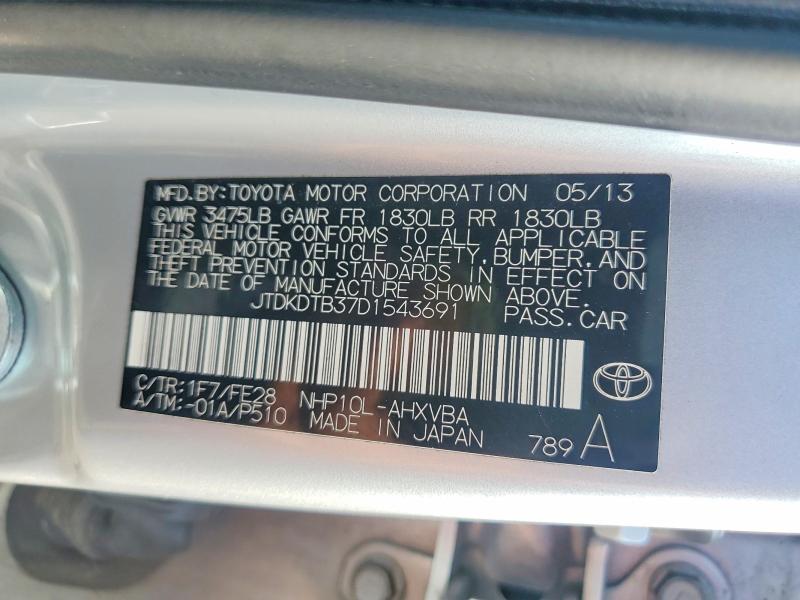Aukcja sprzedaży 2013 Toyota Prius C, vin: JTDKDTB37D1543691, numer aukcji: 64552876
