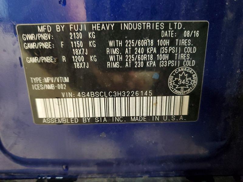 Aukcja sprzedaży 2017 Subaru Outback, vin: 4S4BSCLC3H3226145, numer aukcji: 66088536