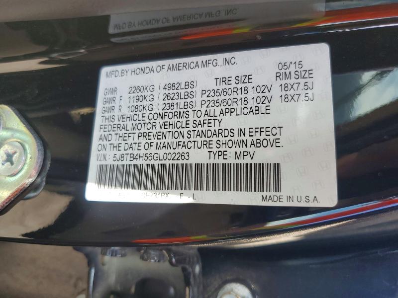 63622416 :رقم المزاد ، 5J8TB4H56GL002263 vin ، 2016 Acura Rdx مزاد بيع